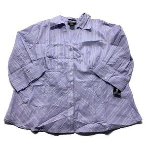 Style&Co Woman Button Down Blouse Stretch Plus Size 18W Lilac Purple 3/4 Sleeves